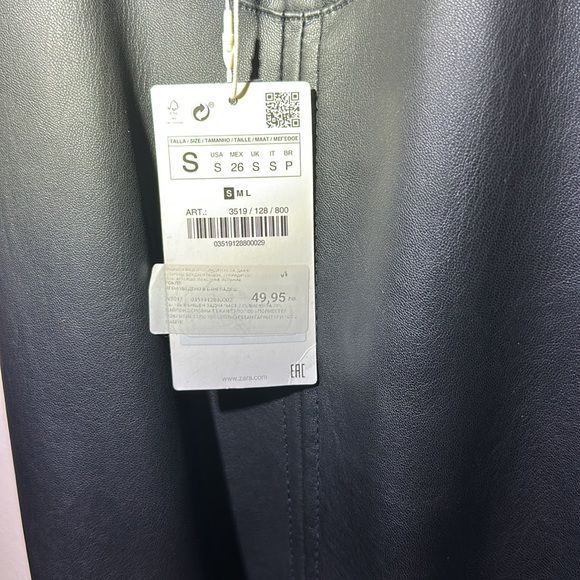 NWT. Woman’s Zara faux leather dress with black Denim front pockets. Size S. - Picture 2 of 7